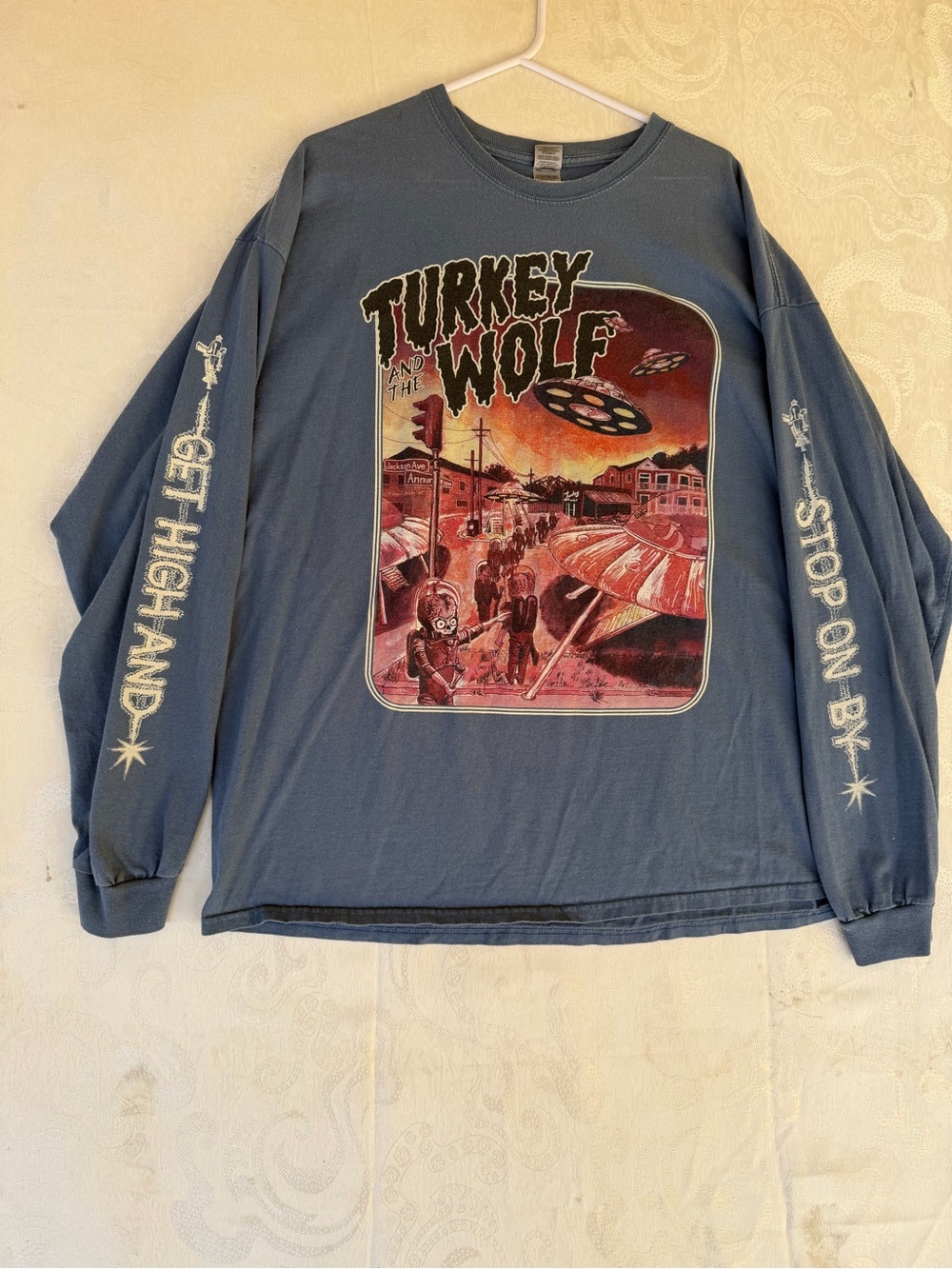 Gildan Blue Long Sleeve "Turkey and the Wolf" Graphic Tee